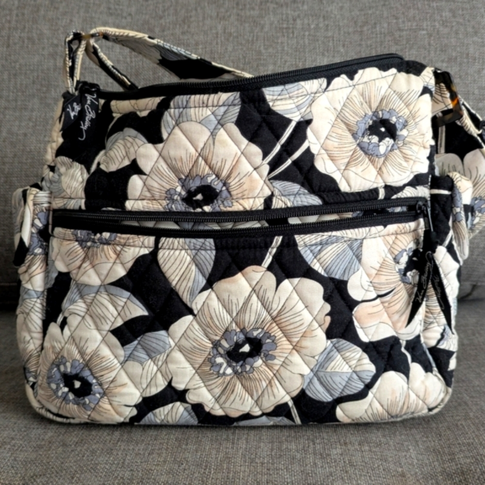 Vera Bradley Black and Cream Floral Shoulder Bag